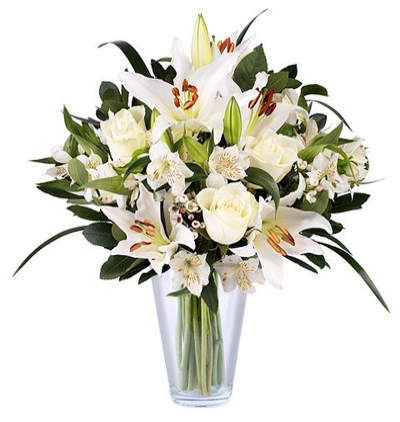 rusya beyaz Çiçek arajmanı Çiçeği & Ürünü Beyaz Çiçekler Vazoda 